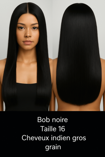 Bob Noire Taille 16 Frontale Hd Cheveux Indien Gros Grain